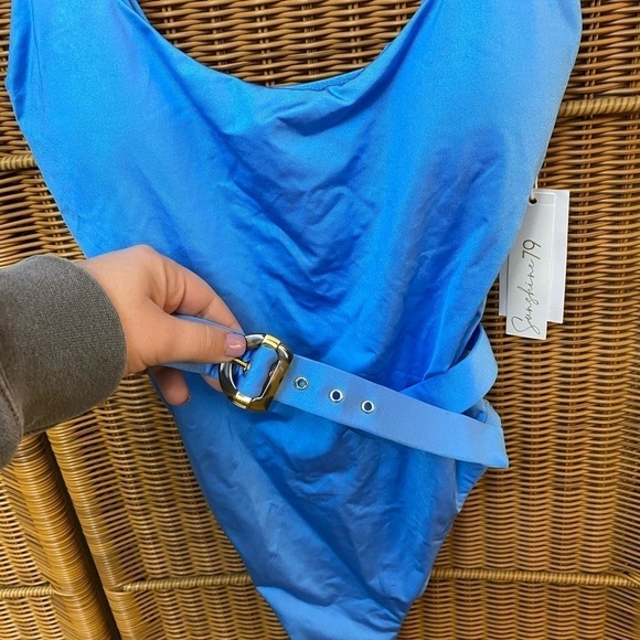 SUNSHINE 79 NWT sky blue belted one piece swimsuit retro 70s style size 4 summer - Picture 5 of 14